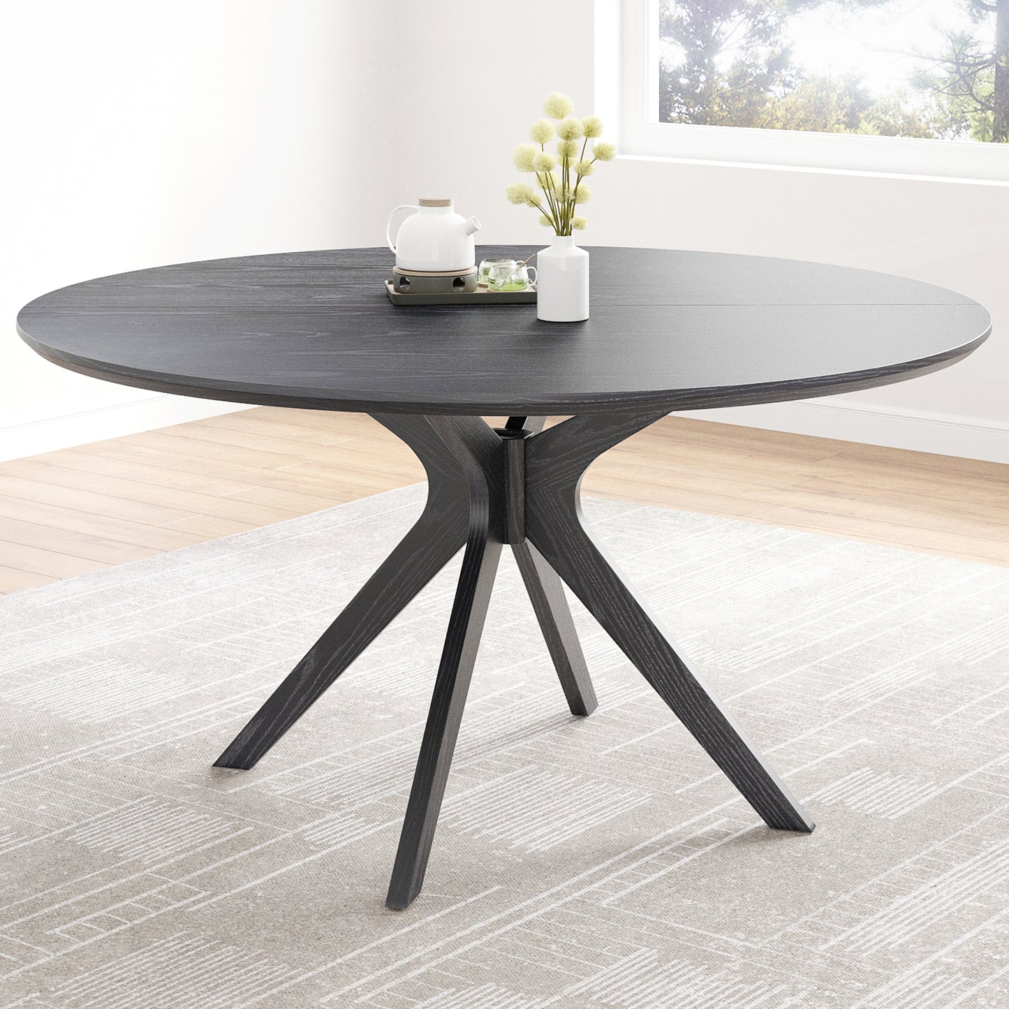 47.2" Solid Wood Round Dining Kitchen Table for 4-6 People with Intersecting Pedestal Base