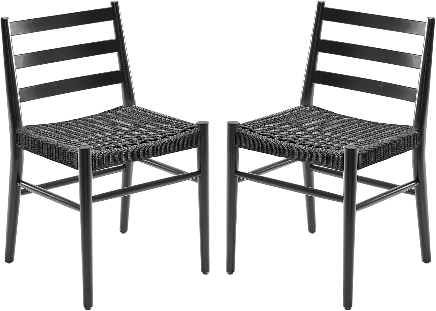 Dining Chairs Set of 2, Woven Rope Seat with Sturdy Metal Frame, Mid Century Modern Dining Room Chairs for Kitchen, Living Room, Restaurant