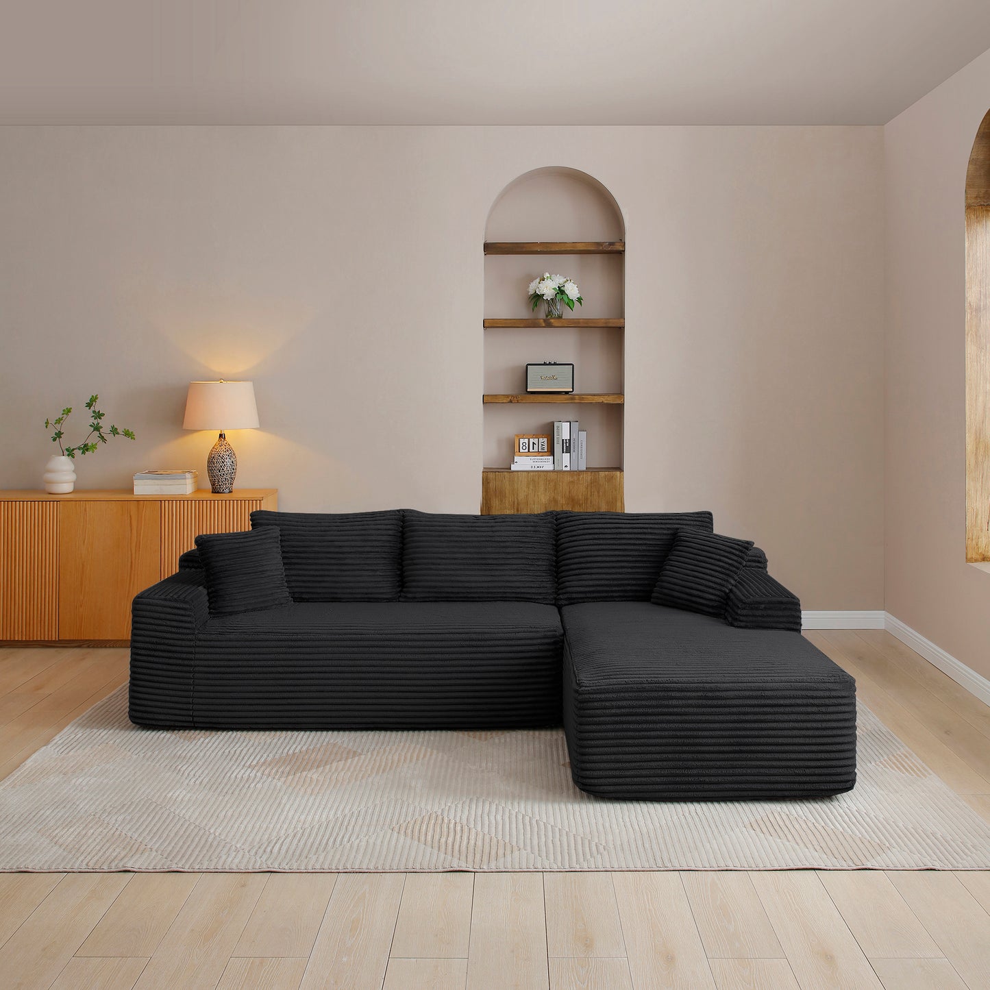 105'' Modular Sectional Sofa, Cloud Sectional Couch with Deep Seat, Modern Modular L-Shape Sofa Couch with Chaise,Upholstered Couches for Living Room Bedroom,No Assembly, (BLACK)