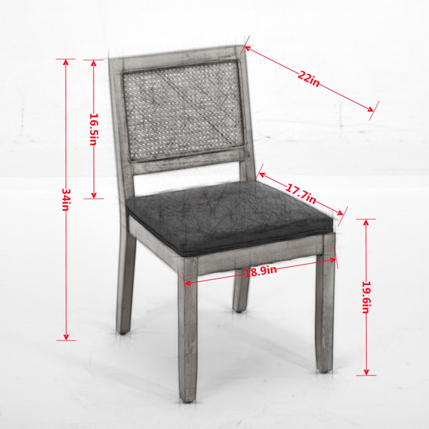 Tan Rattan Dining Chairs Set of 2 with Linen Seat and Wood Frame