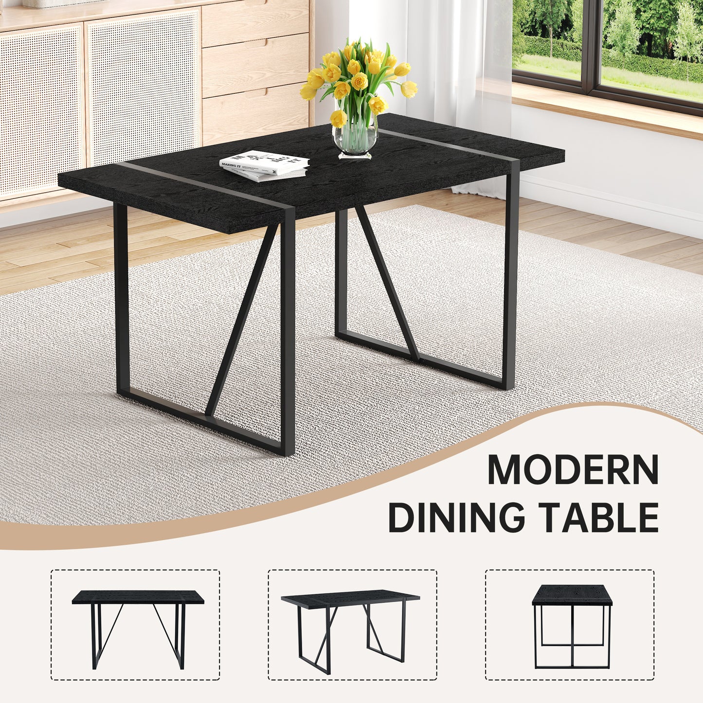 White & Black Dining Table Set - Seats 4 for Dining Room