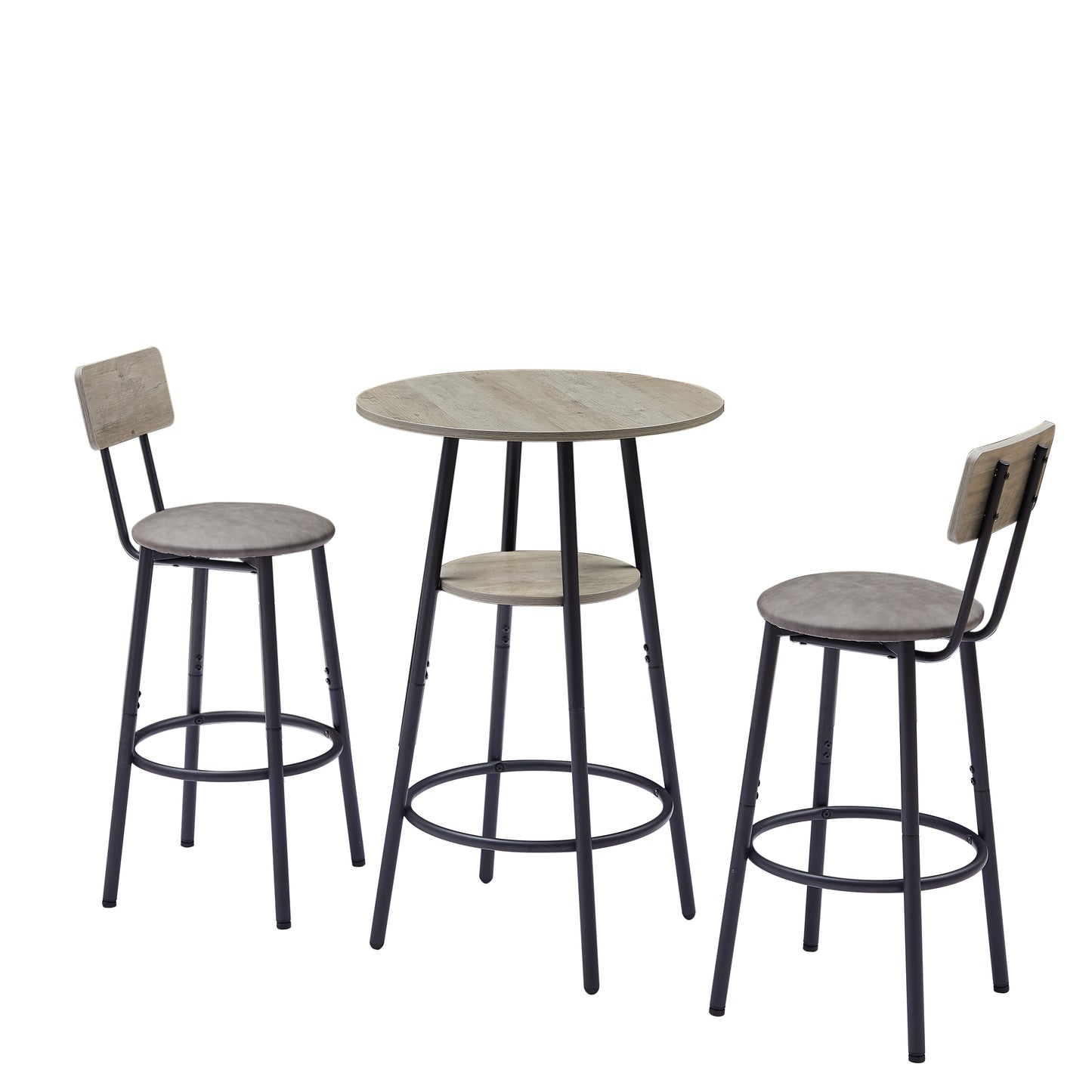Grey Round Bar Table Set with Stools - 23.6" Dining Table for Dining Room