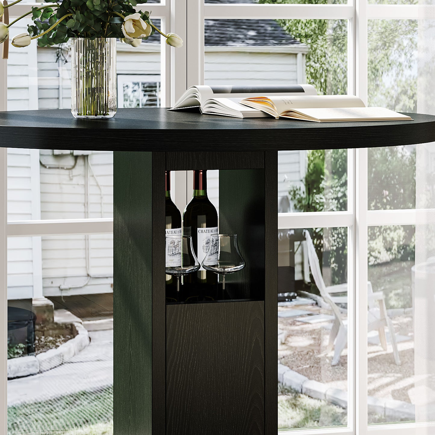 31.5" Round Dining Table Set with 2 Bar Stools - Black for Dining Room