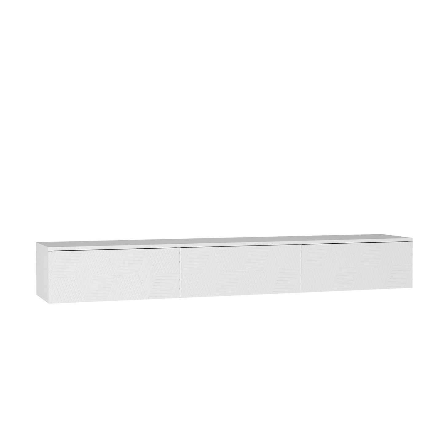 White Floating TV Stand with LED Lights - 67" Storage Cabinet for Living Room