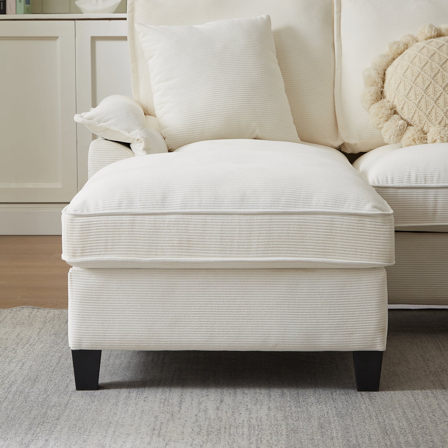 Living Room 121" Beige Corduroy Sectional Sofa with Storage Chaise – 4 Seat