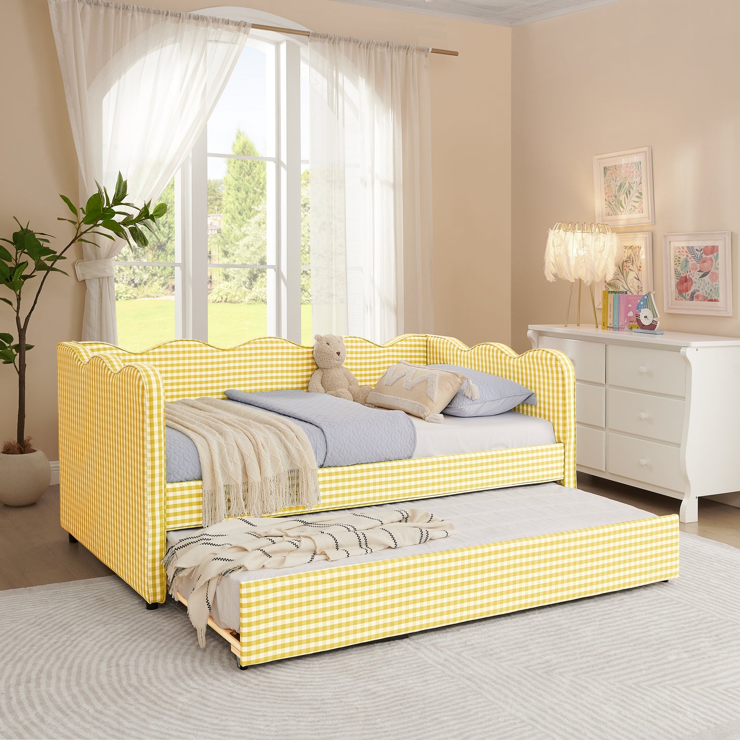 Yellow Twin Daybed Sofa Bed - No Box Spring Needed for Bedroom
