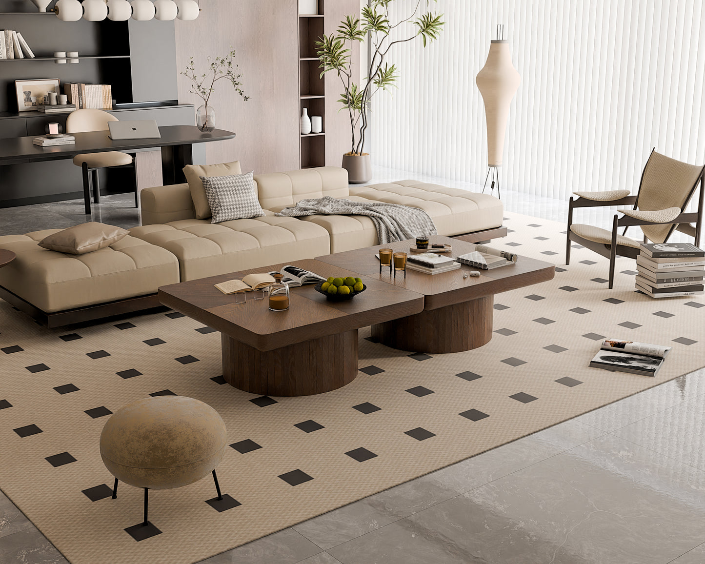 Walnut Square Coffee Table - Modern Wood Table with Parquet Top