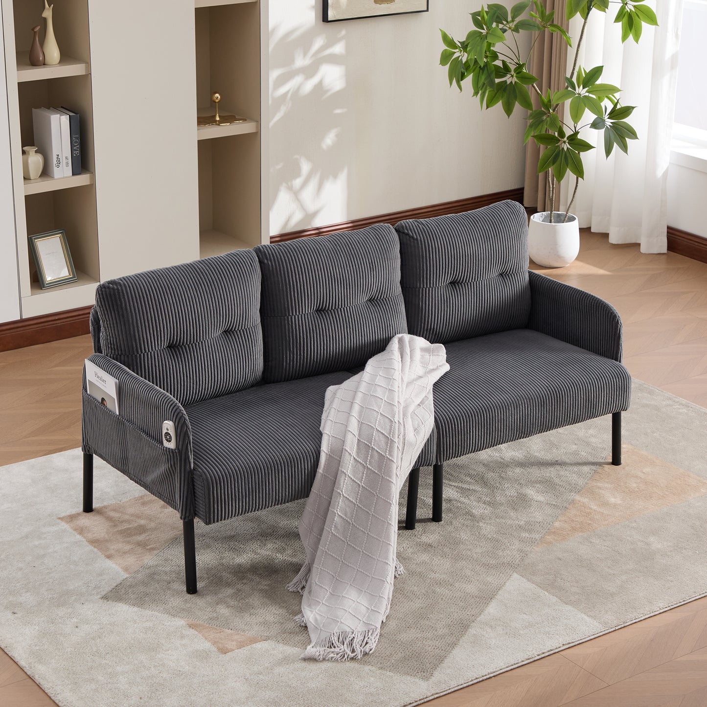UNITED WE WIN Oversized Loveseat, Modern & Plush Double-seater Sofa, Corduroy Upholstered Couch, Cozy Bedroom Sofa with Metal Legs & Side Pockets, Ideal for Living Room, Bedroom, Dorm, Apartment
