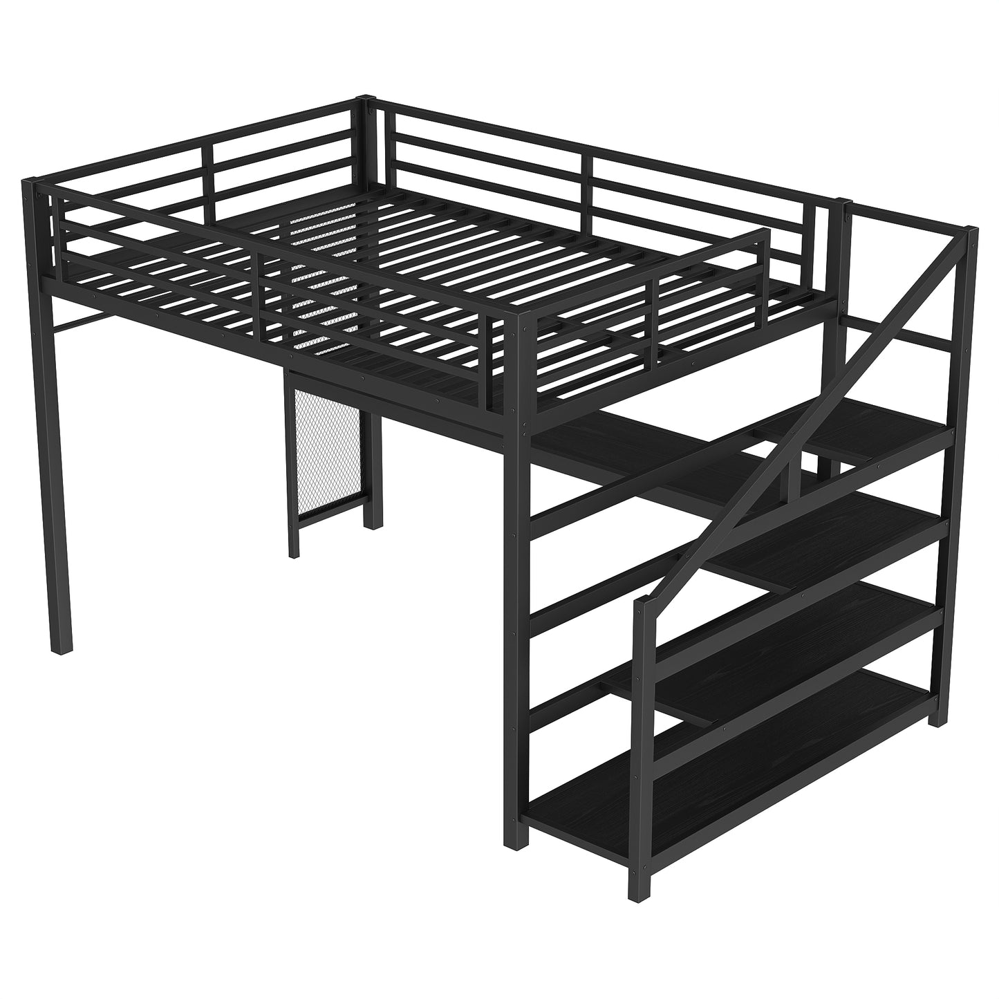 Queen Loft Bed with Desk & Storage - Multifunctional Black