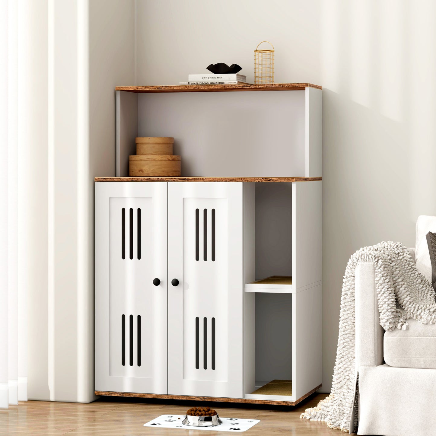 Litter Box Enclosure for 2 Cats,Hidden cat furniture, double litter cabinet, can be used as side cabinet, wash bathroom