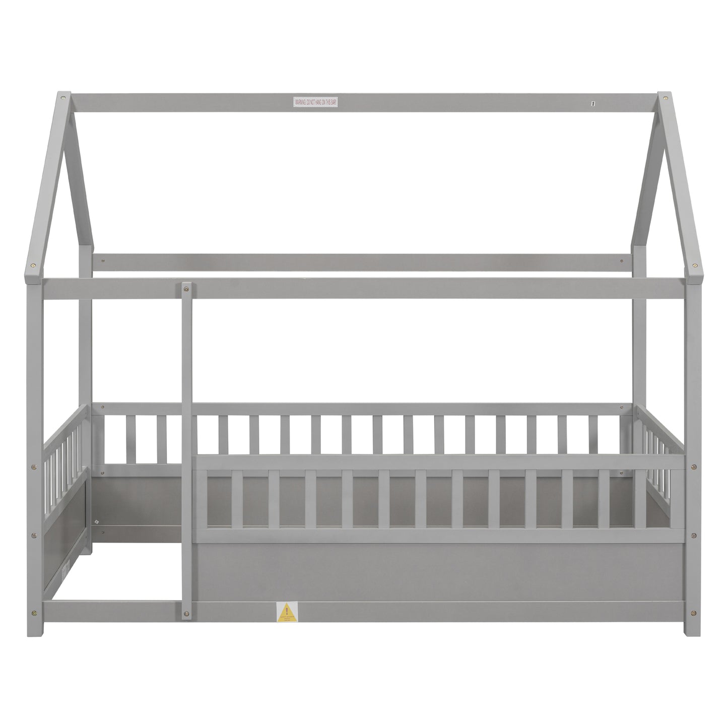 Twin Size Wooden Floor Bed - Grey with House Roof Frame