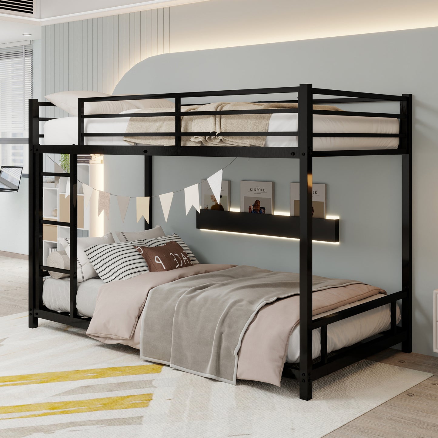 Twin Over Twin Metal Bunk Bed - Black Frame for Bedroom