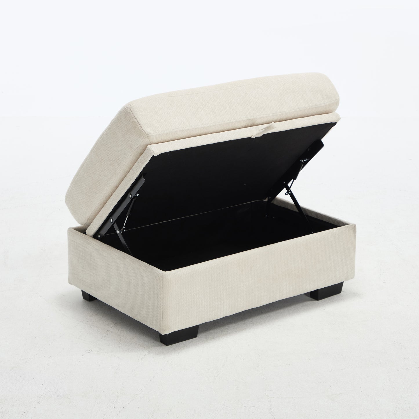 Modern Storage Sofa - Beige, 4-Seat Ottoman