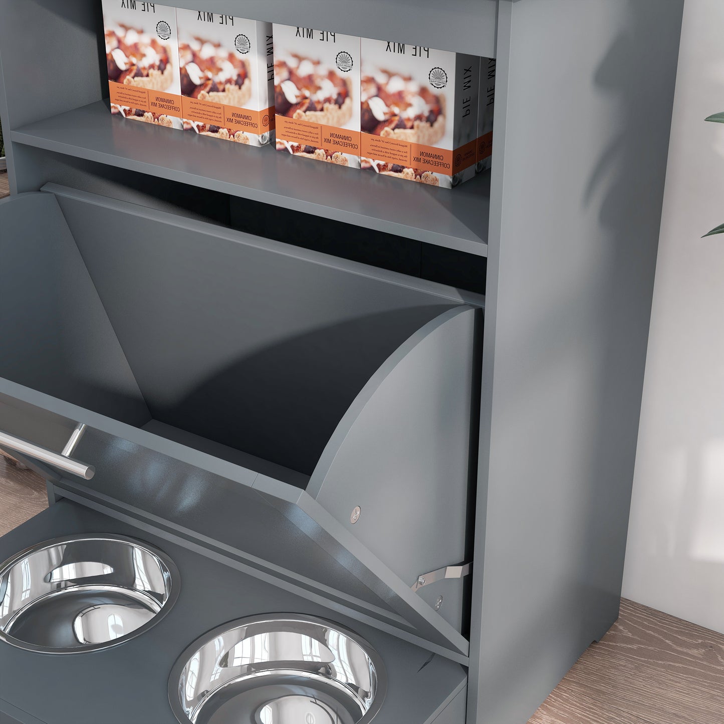 Gray MDF Pet Feeder Station - Dog Food Storage