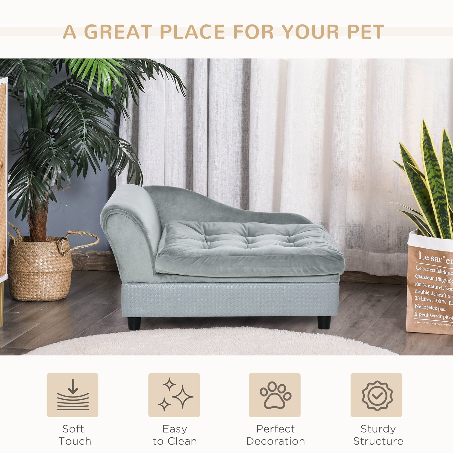 Small Gray Dog Bed with Storage - Modern Pet Sofa