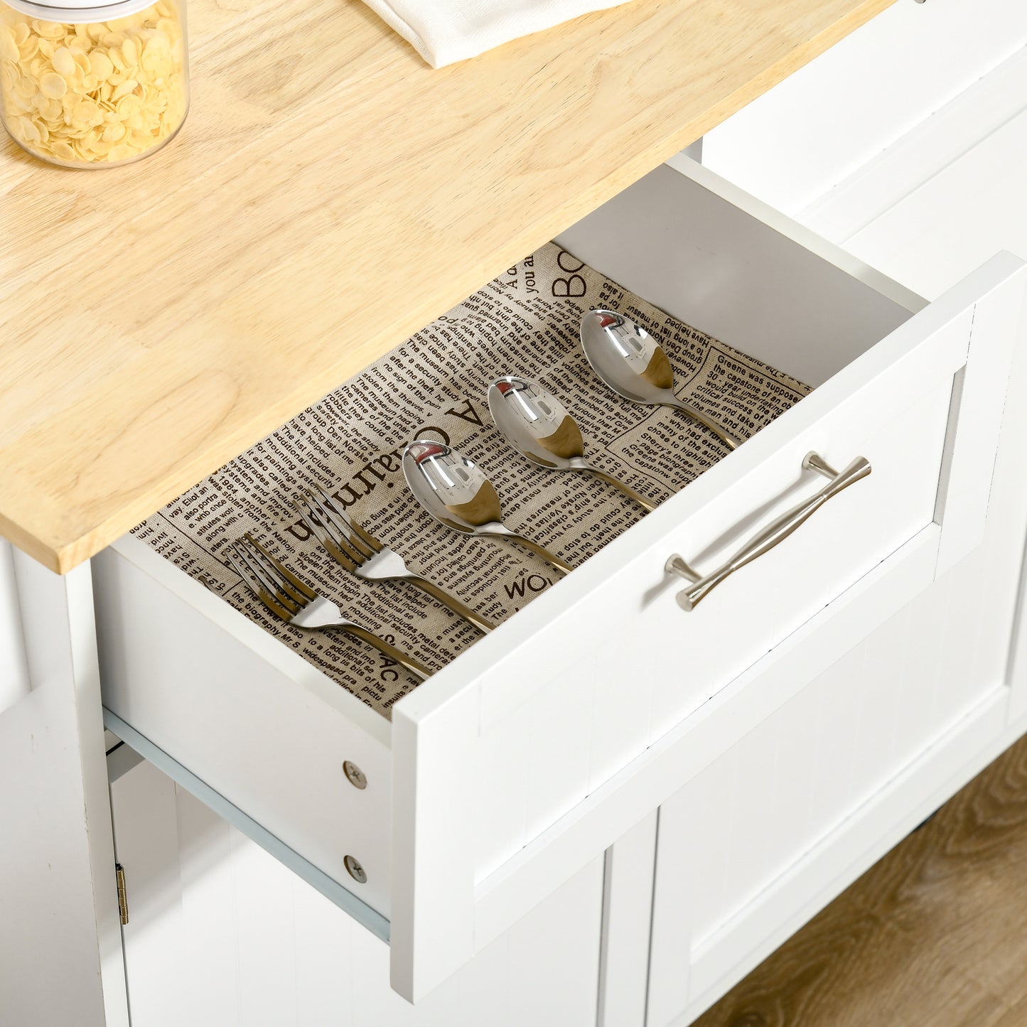 41" White Rubber Wood Kitchen Island Cart - Rolling Storage Trolley