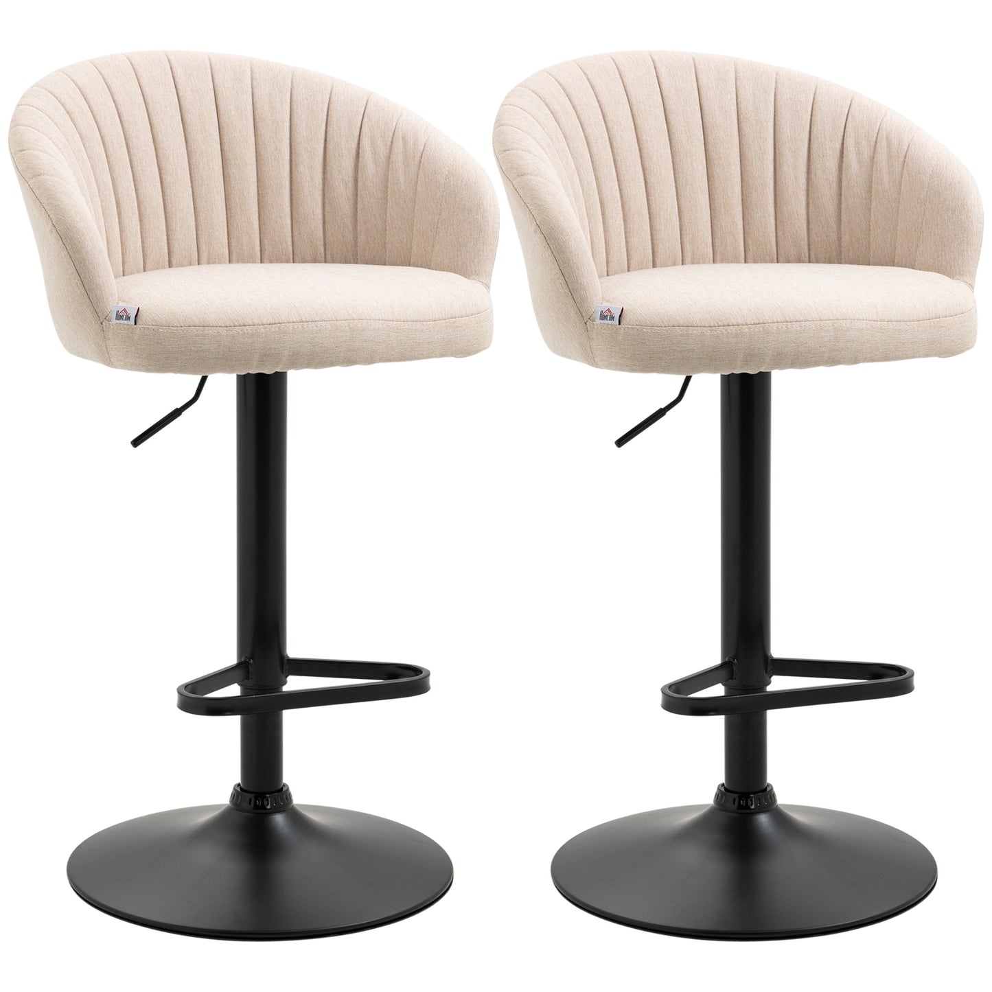 HOMCOM Adjustable Swivel Bar Stools Set of 2, Linen Touch Fabric, Beige