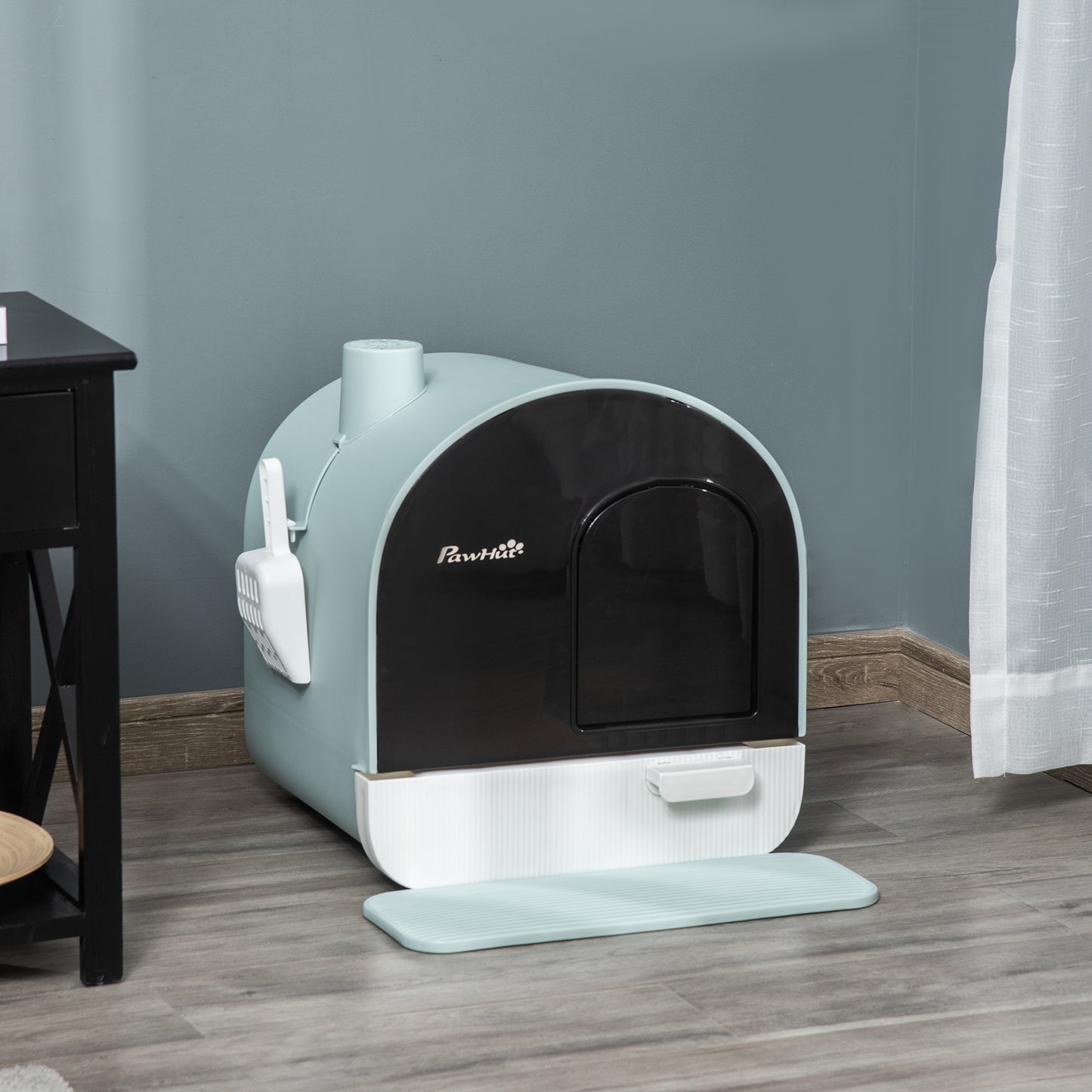 PawHut Covered Cat Litter Box - Green, 17" x 17"