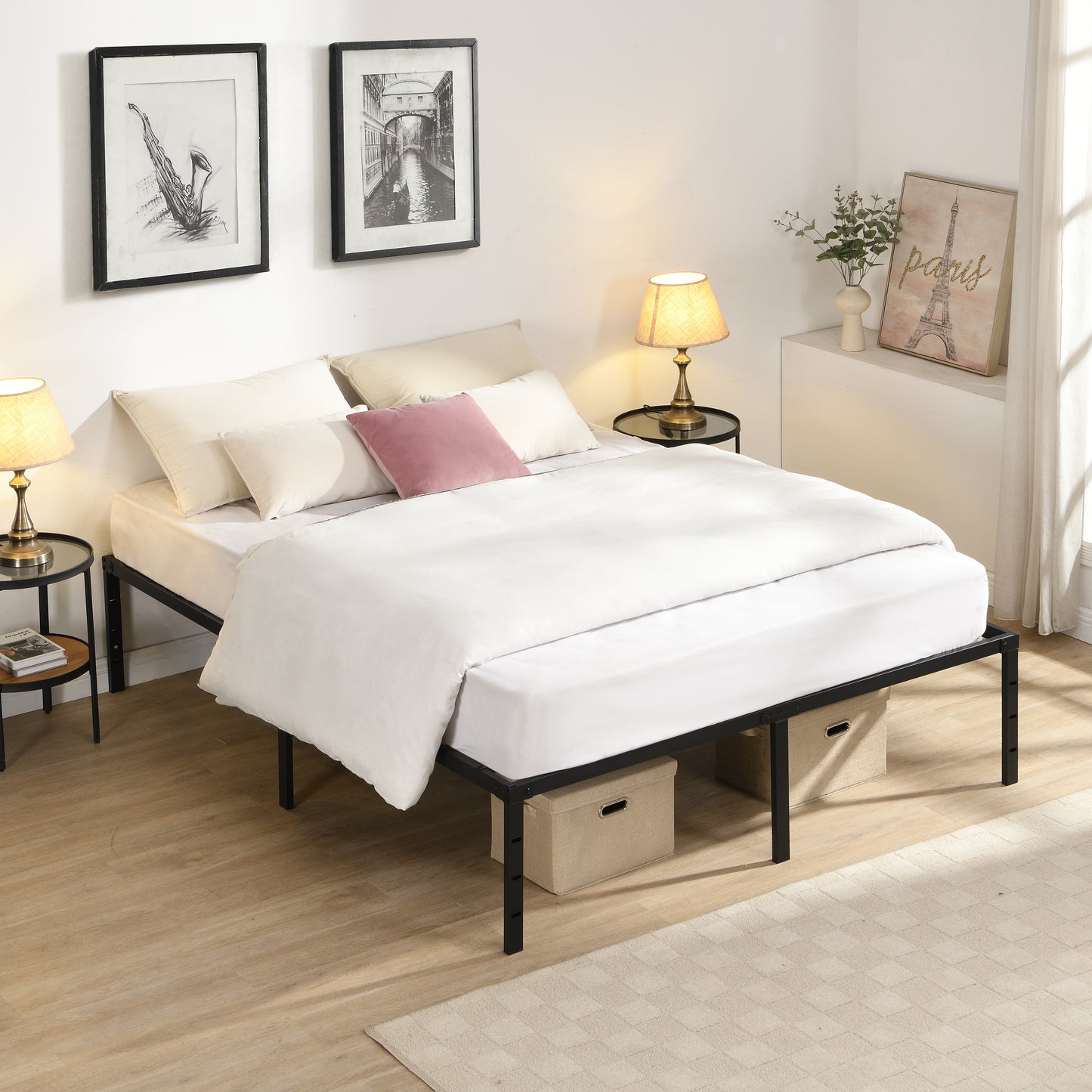 Queen Size Bed Frame , Heavy Duty Metal Bed Frame , Quick & Easy Assembly, No Noise, Black