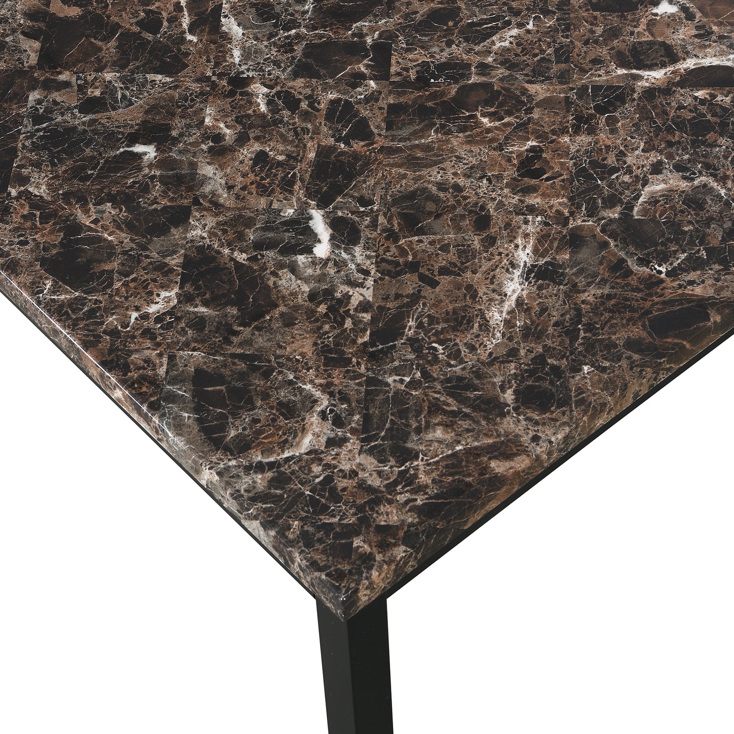 5 Piece Metal Dining Table Set with Faux Marble Top - Black for Dining Room