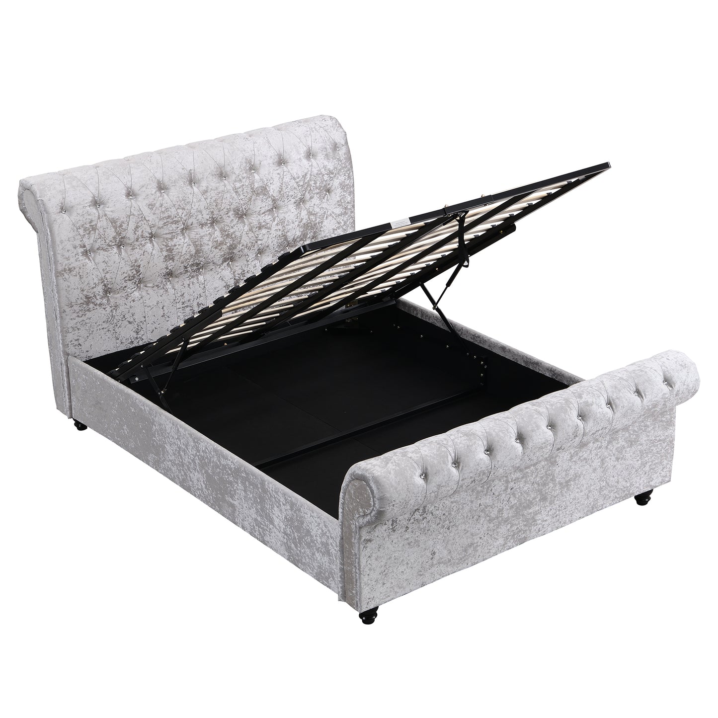 Queen Size Upholstered Storage Bed - Silver