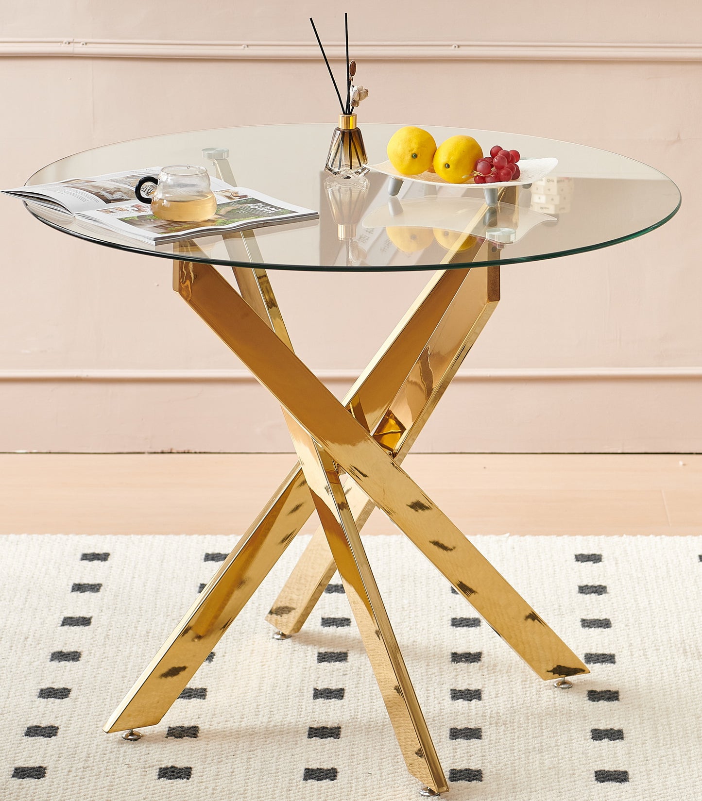 Black Gold Glass Metal Dining Table Set for Kitchen Storage