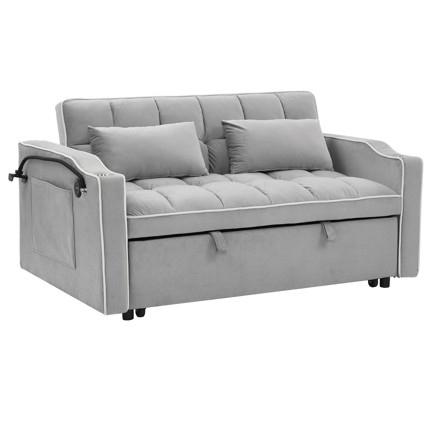 Grey Velvet Sofa Bed - 55.5" Adjustable Back for Living Room