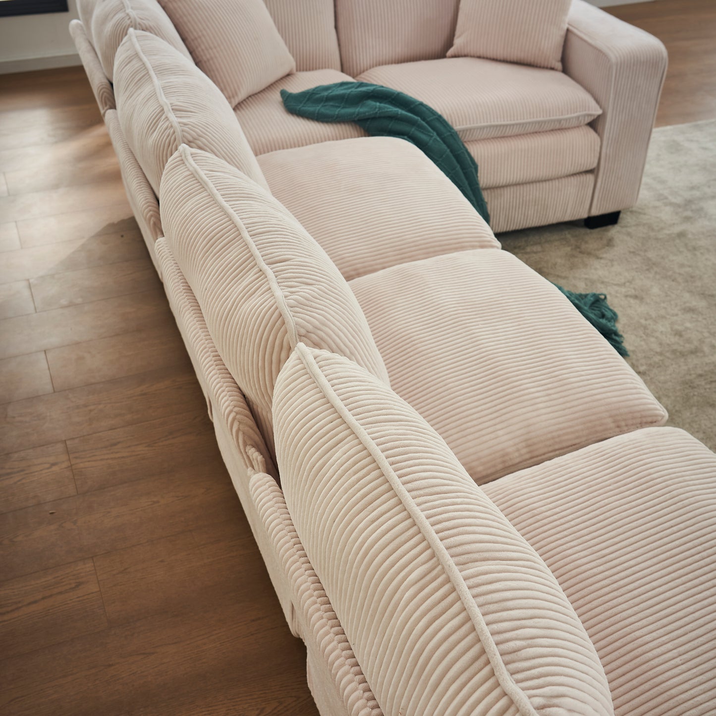 7 Seat Corduroy Sofa - White Corduroy Sectional for Living Room