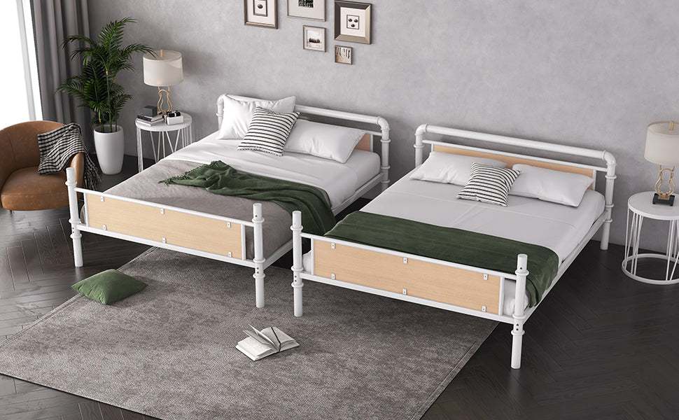 Twin XL Metal Bunk Bed - White Iron Frame for Bedroom