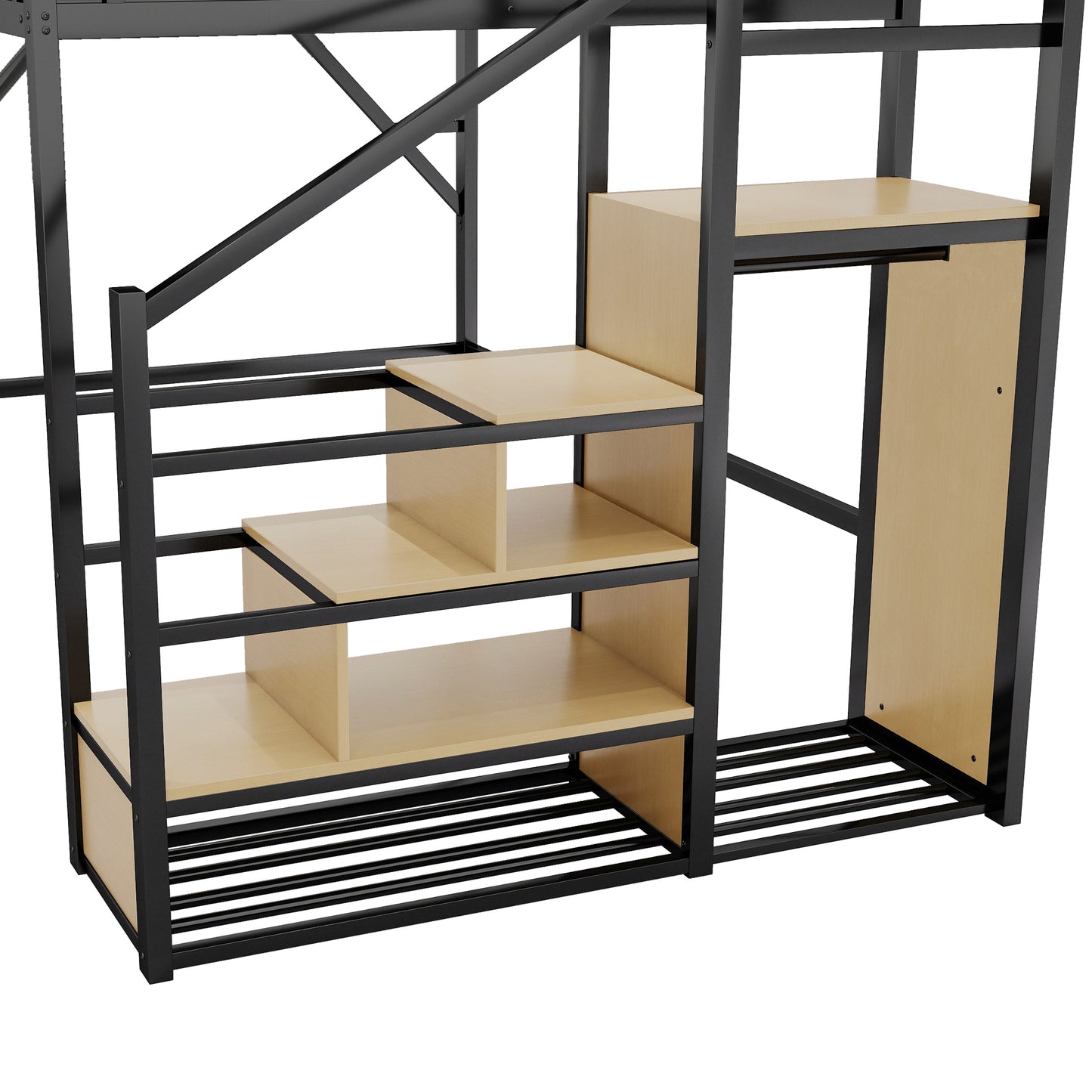Queen Loft Bed with Stairs - Storage & Wardrobe Black