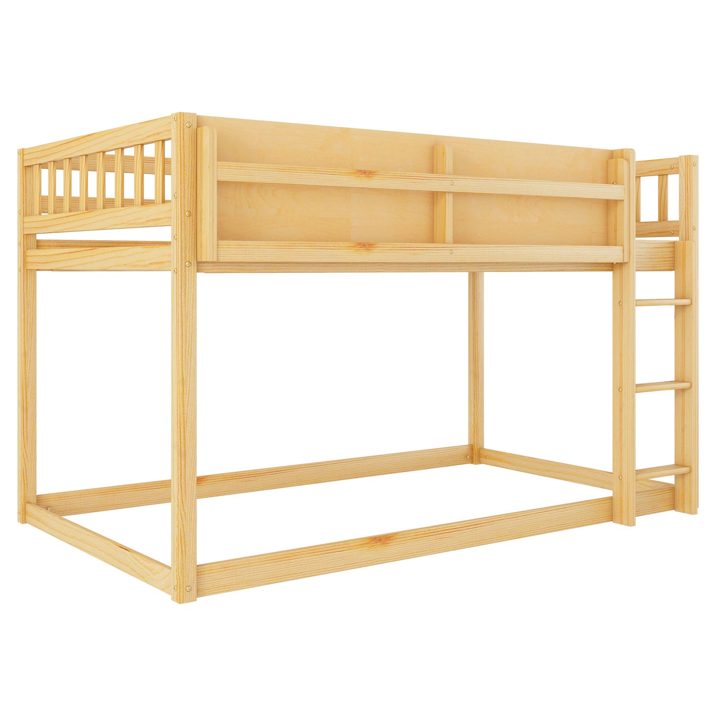 Low Twin Over Twin Bunk Bed - Natural Wood Frame for Bedroom