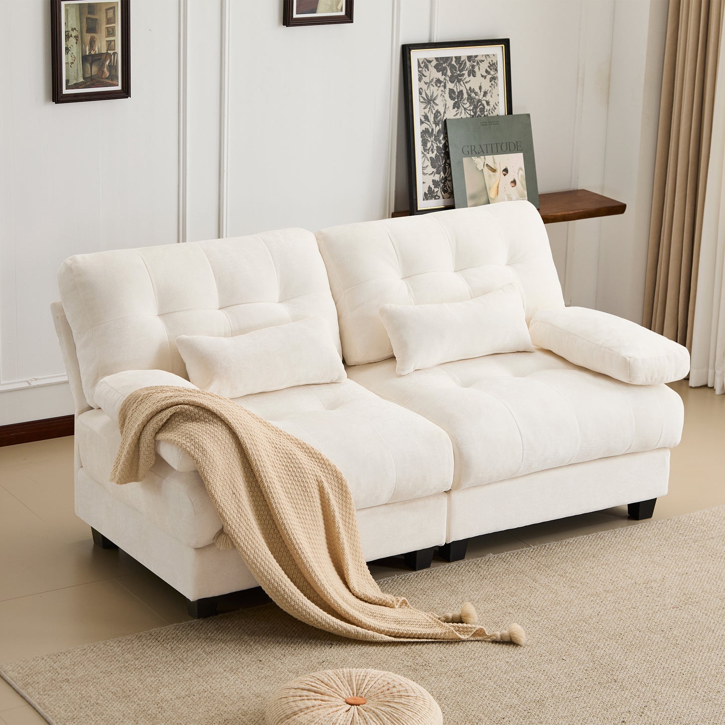 67" Loveseat - 4-Position Adjustable Backrest, 350lb/Seat, Soft Chenille Fabric, 2 Throw Pillows, Easy Assembly