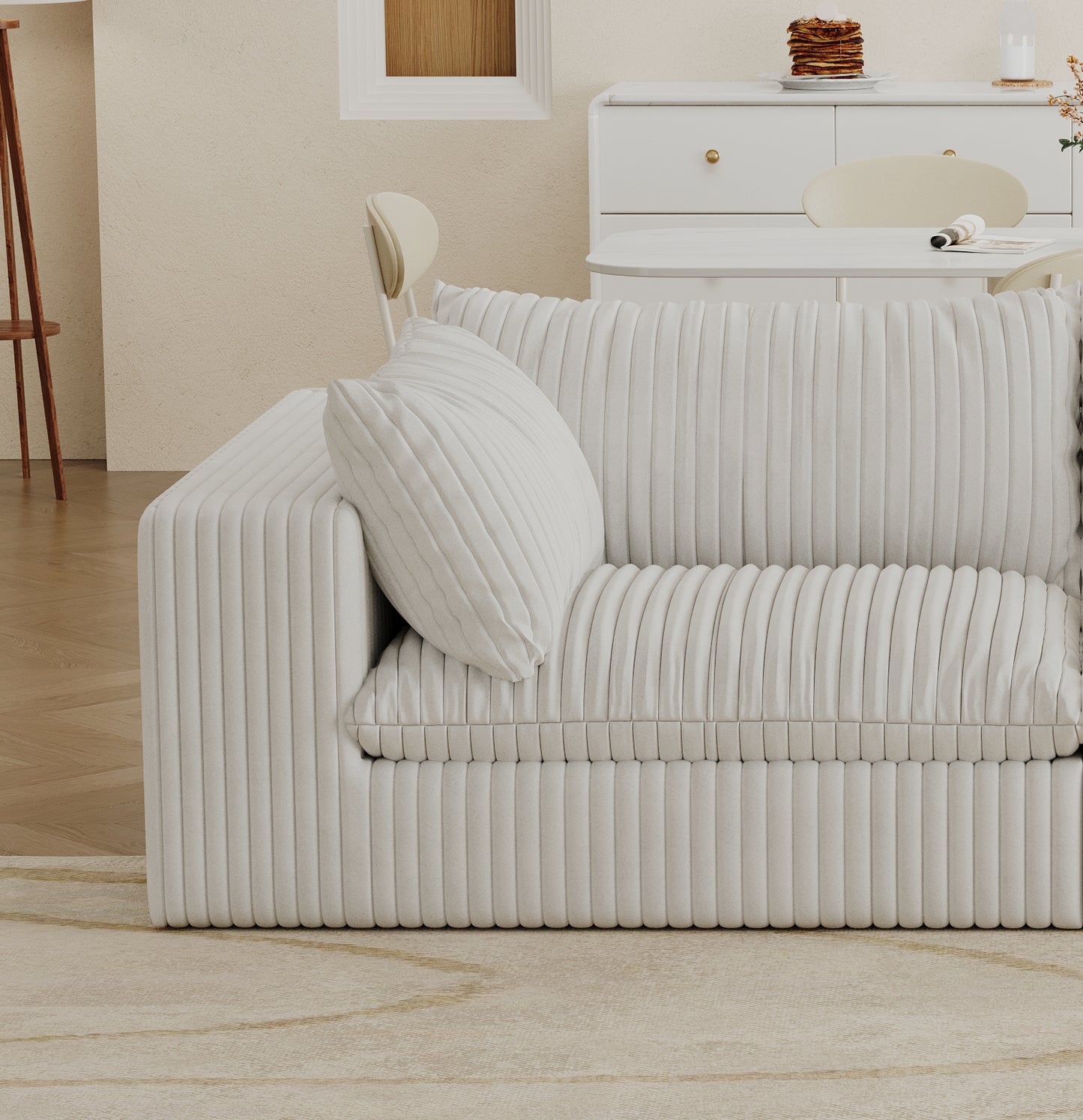 Cloud Sofa,Corduroy Fabric,Deep Seat Couches,Double-layer design,Removable Cushion,No Assembly, DIY Combination for Living room, Bedroom,Conference room ,Apartment,White
