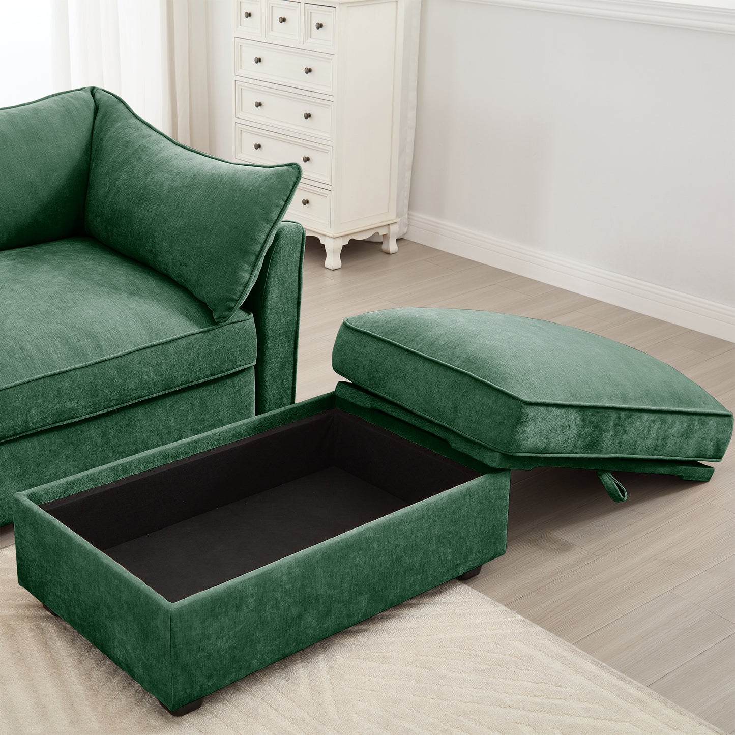 Green Chenille Sofa with Storage - 1 Seat for Living Room
