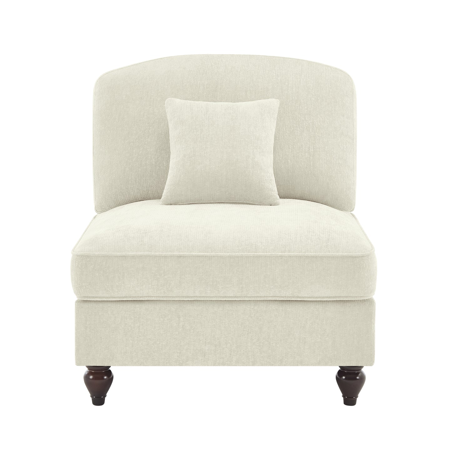 Armless Sofa Chenille W/1 Pillow -Beige+White