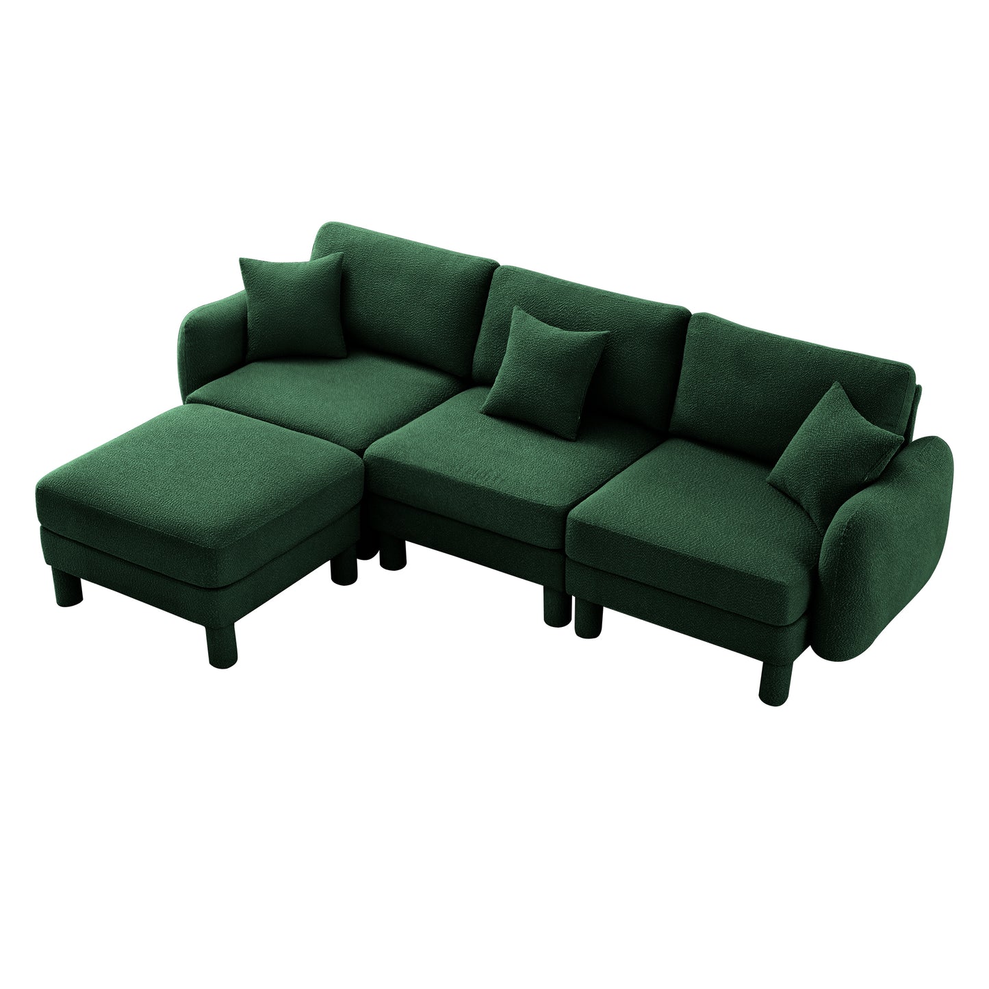 Green Boucle Sofa - 3-Seater L Shape Sectional Couch