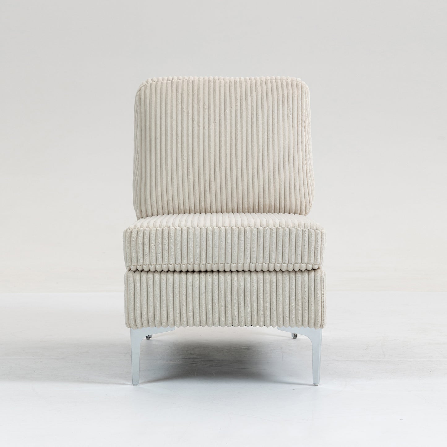 Modular Sectional Sofa Armless Seat Module, Corduroy Sectional Couch, Single Couch Modular Armless Accent Chair with Back Cushion, Beige
