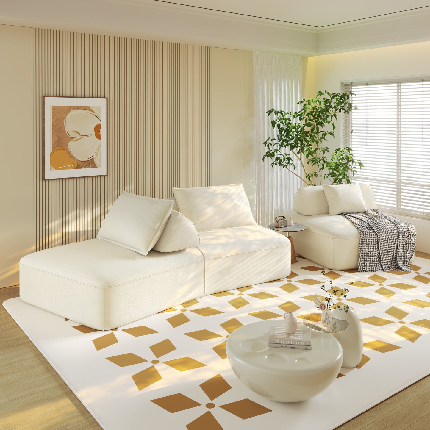 139" Beige Modular Sectional Sofa - Deep Seat Couch & Sofa Bed for Living Room