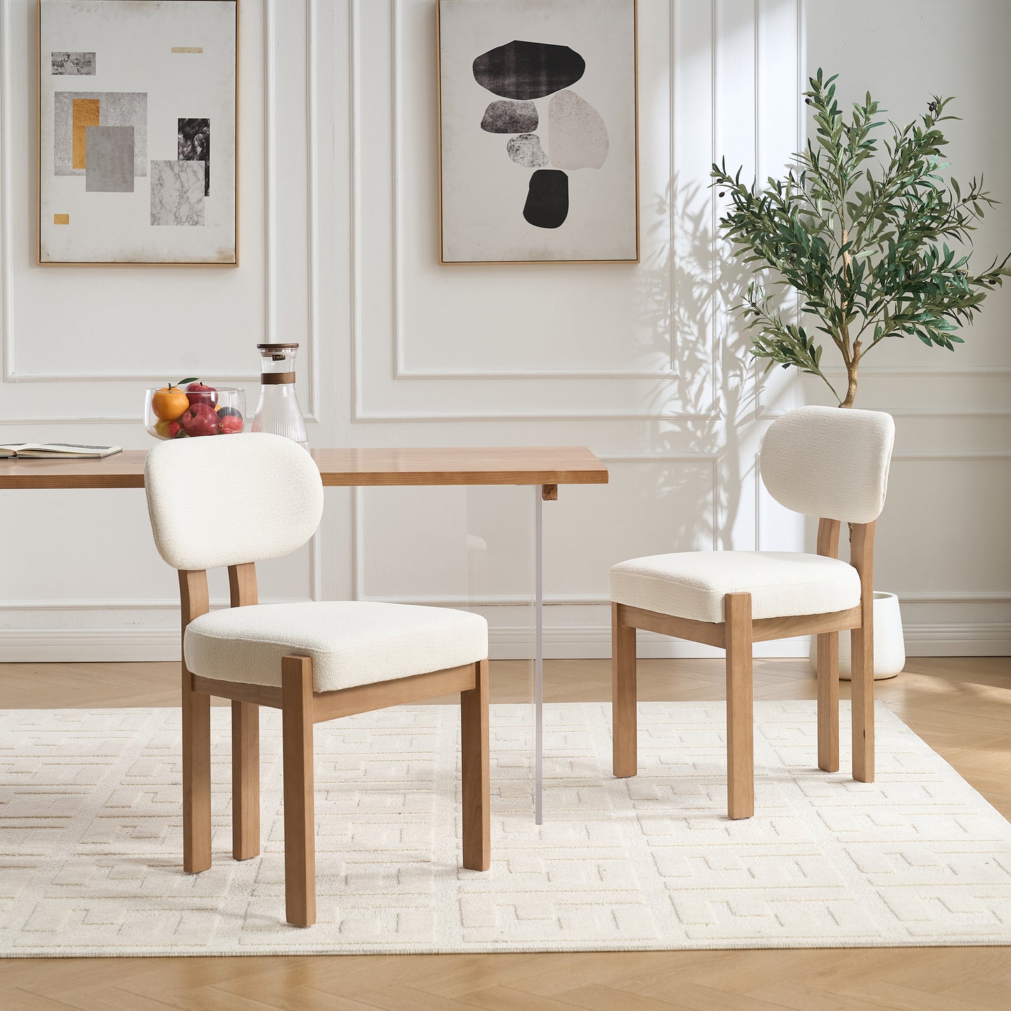 Wooden Dining Chairs Set of 2, Modern Fabric Upholstered Dining Room Chair Kitchen Chairs, Farmhouse Dinner Chair for Kitchen Dining Room