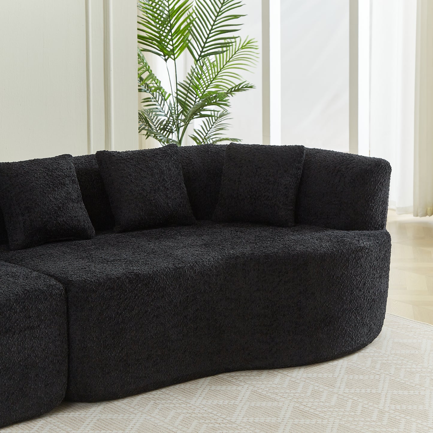 Luxury Chenille Oversized Sectional Sofa - 4 Seat Black