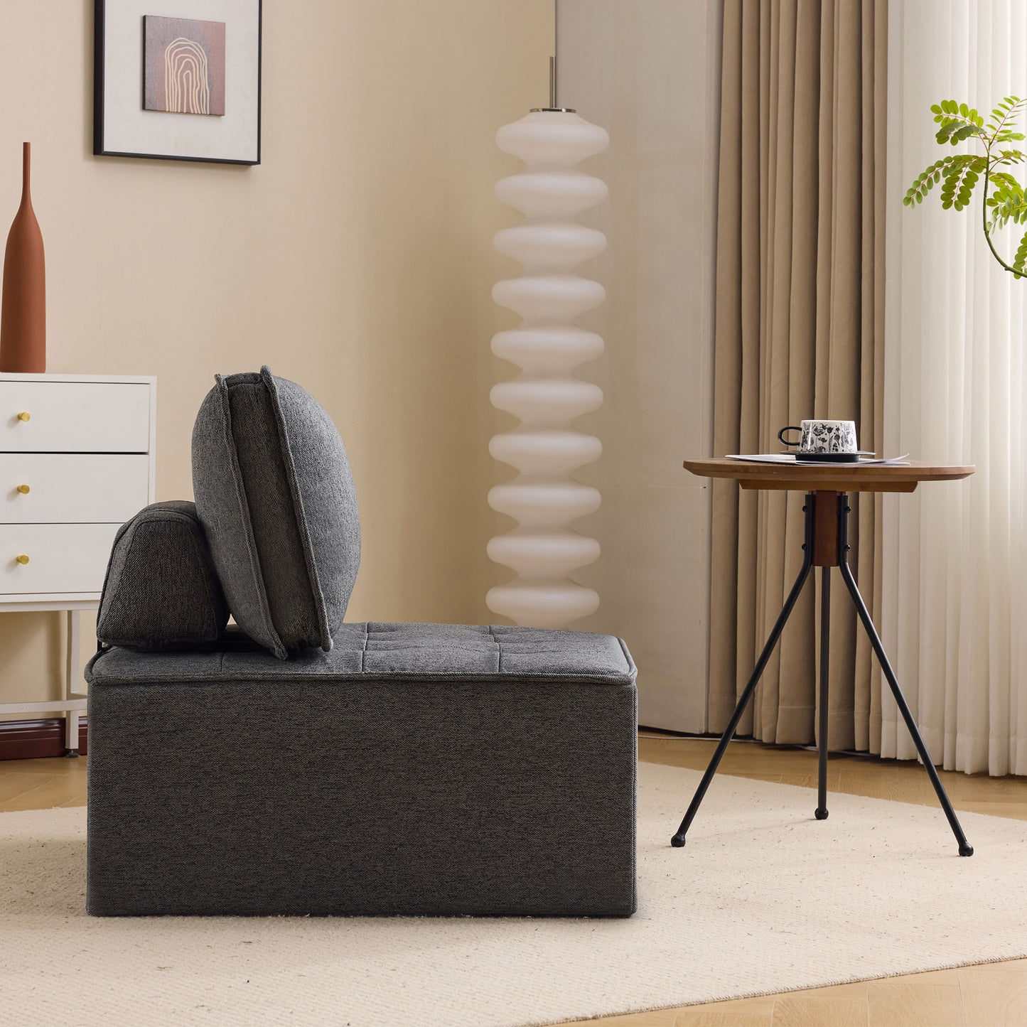 Dark Grey Linen Wood Frame Sofa - Modular Design for Living Room