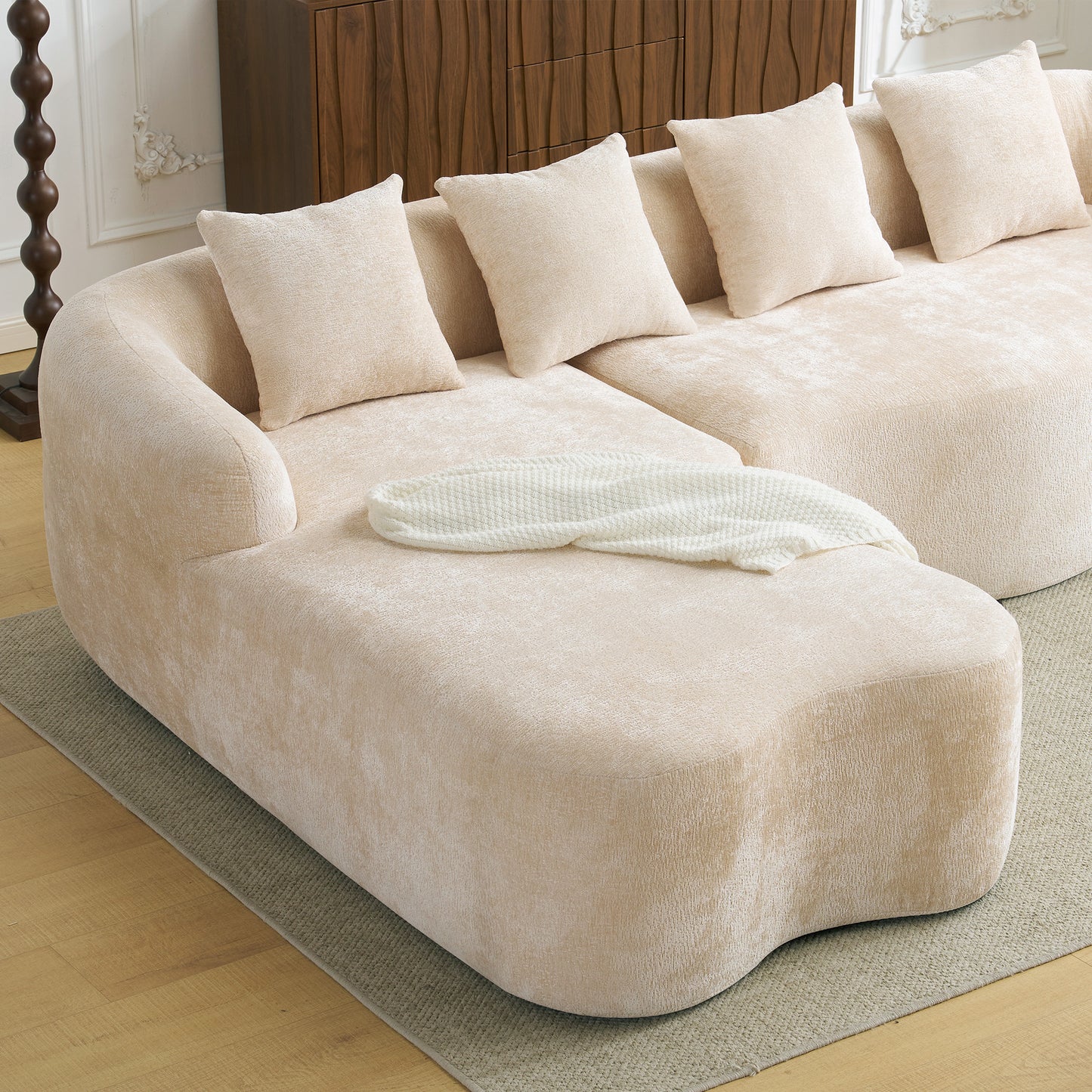 104" Beige Foam+Spring L Sofa - 4 Seat for Living Room