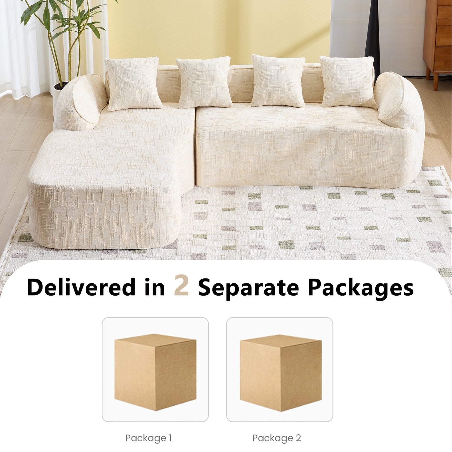 Beige Chenille L-Shaped Sofa - Comfort & Storage