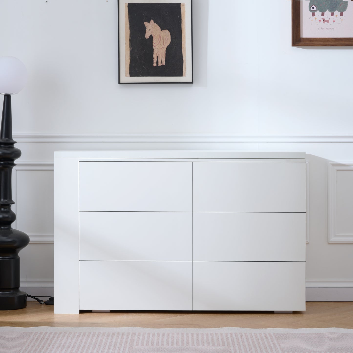 6 Drawer Vanity Dresser Combo with L-Shaped Desk,Wide Desktop & Deep Space,Wood Extendable Vanity Desk for Bedroom Dressing Room