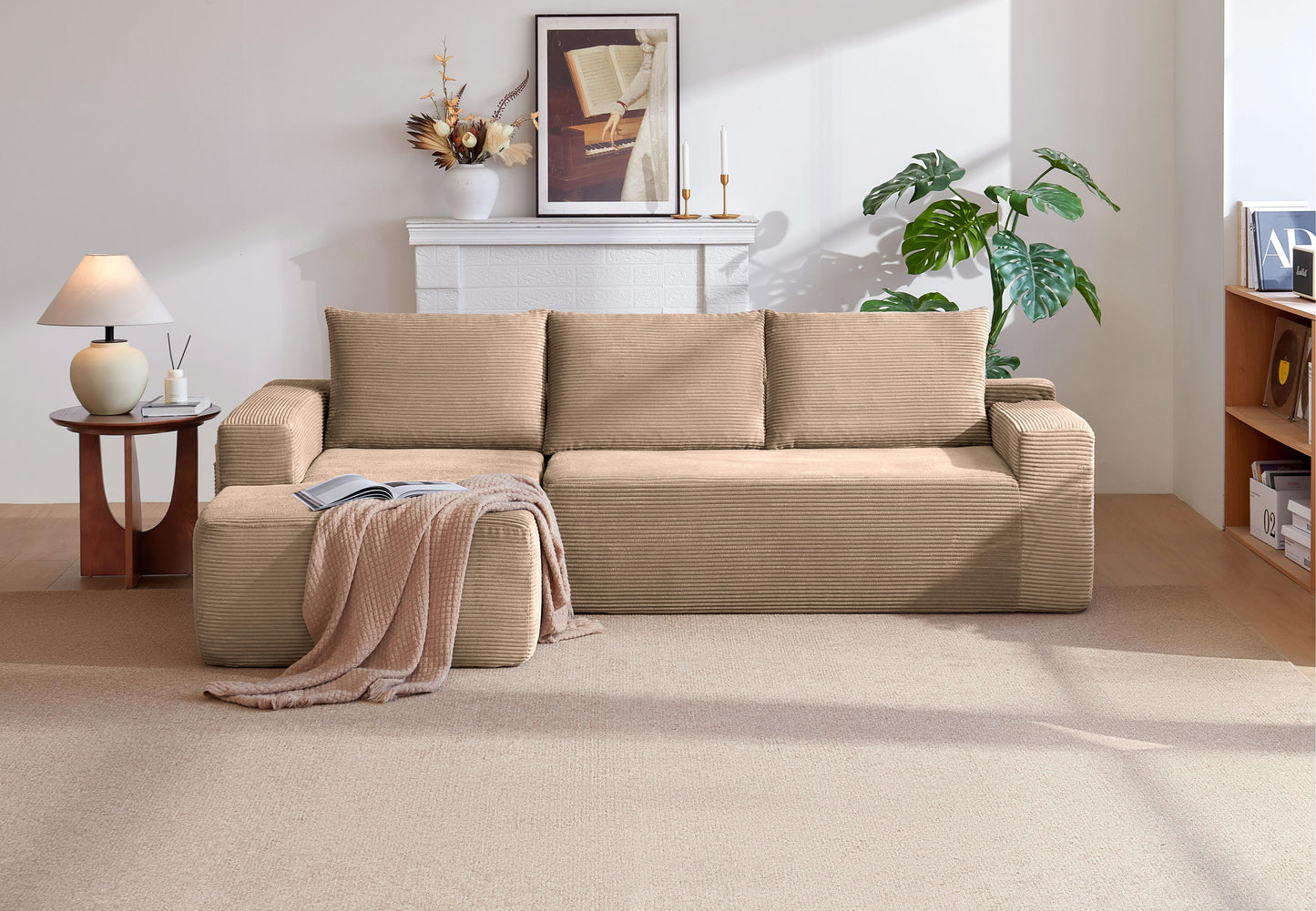Cloud Sectional Couch with L-Shape Chaise,Modern Modular Sofa with Deep Seat, Upholstered Couches for Living Room Bedroom,No Assembly Required, (Corduroy Fabric),Camel
