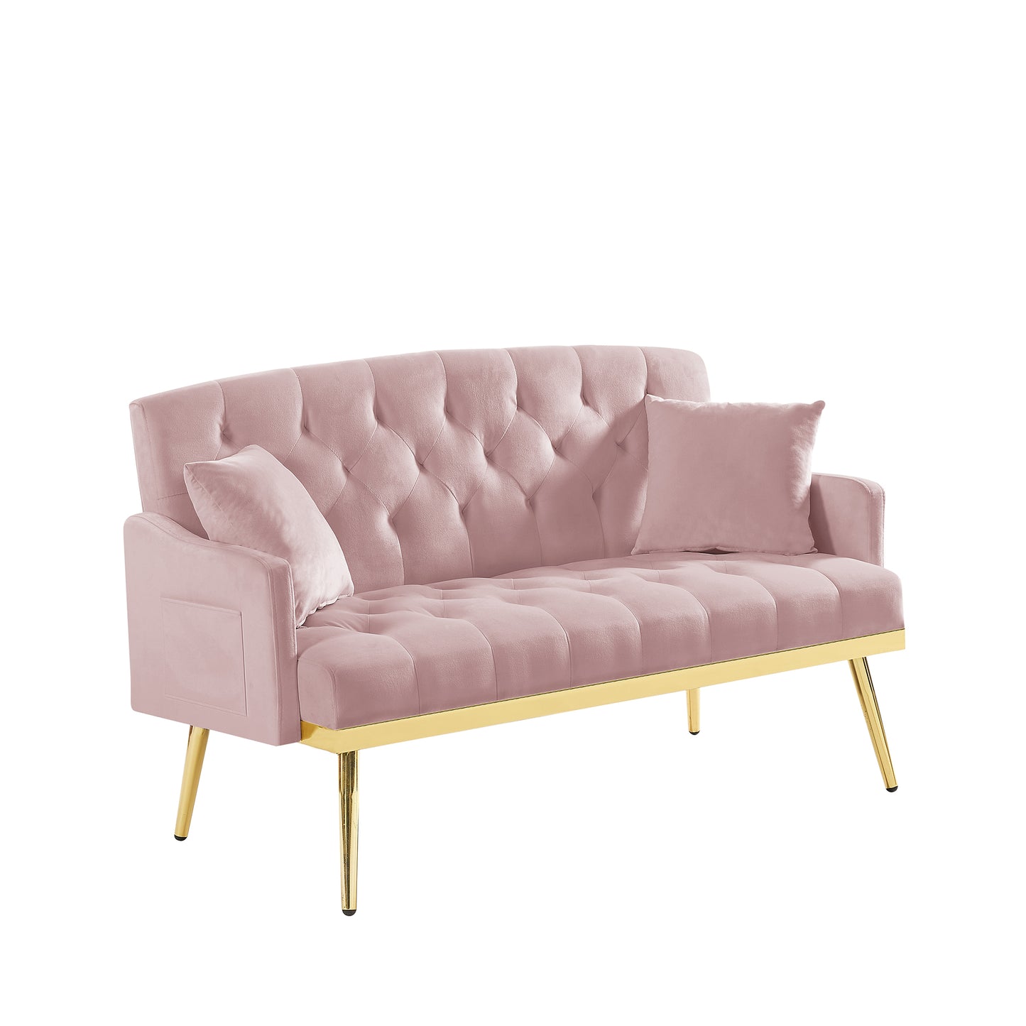 Pink Velvet Small Sofa with Gold Legs - 2 Seats for Living Room