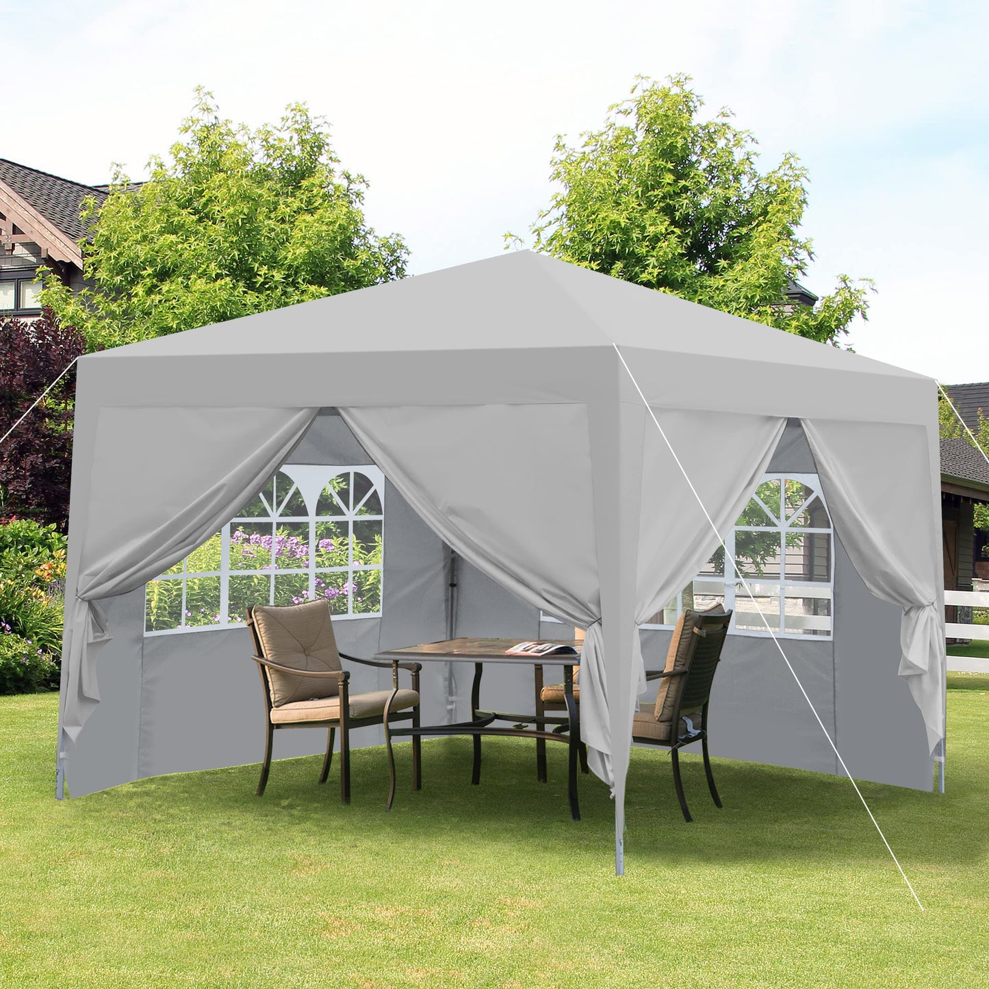 Outdoor 10x 10Ft Pop Up Gazebo Canopy Tent Removable Sidewall with Zipper,2pcs Sidewall with Windows,with 4pcs Weight sand bag,with Carry Bag-Gray