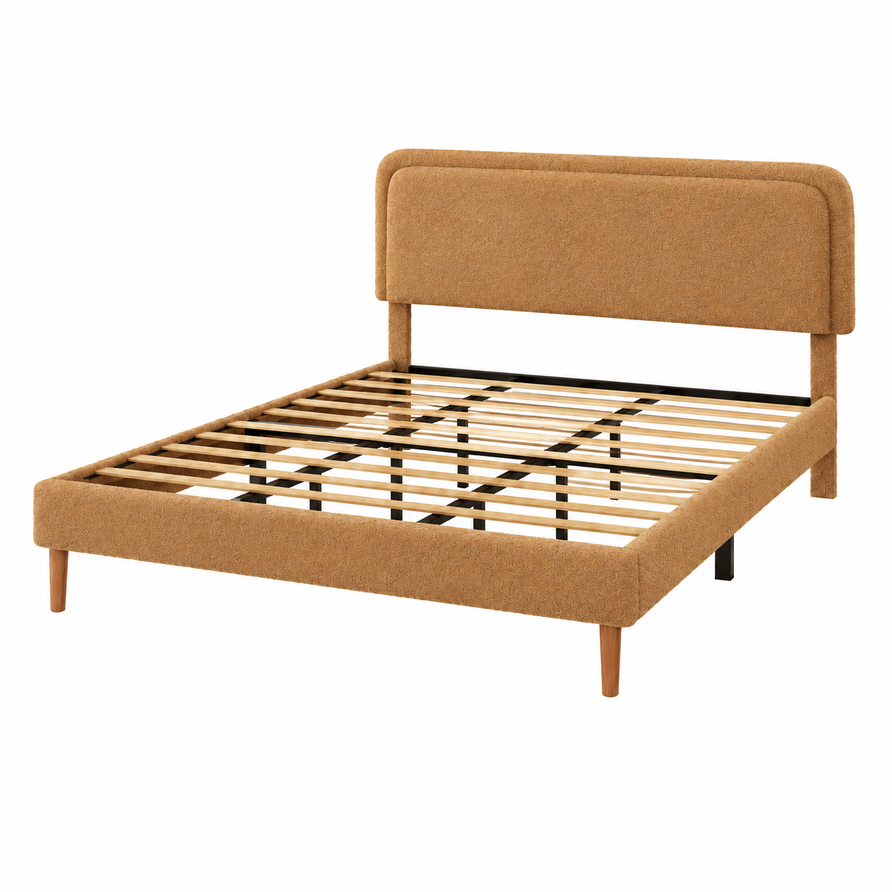 Queen Bed Frame - Plush Brown Upholstered Platform with Adjustable Headboard