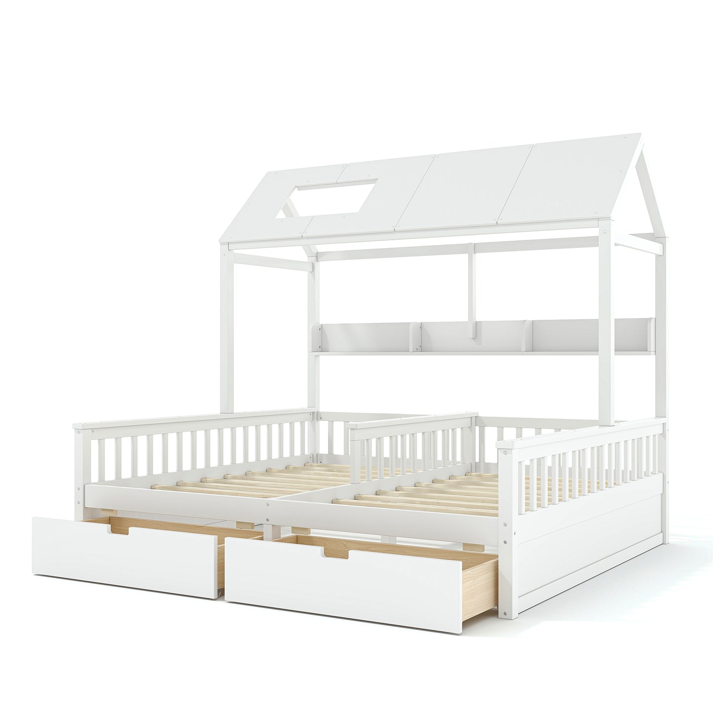 Twin Size House Platform Bed with Storage - White for Bedroom