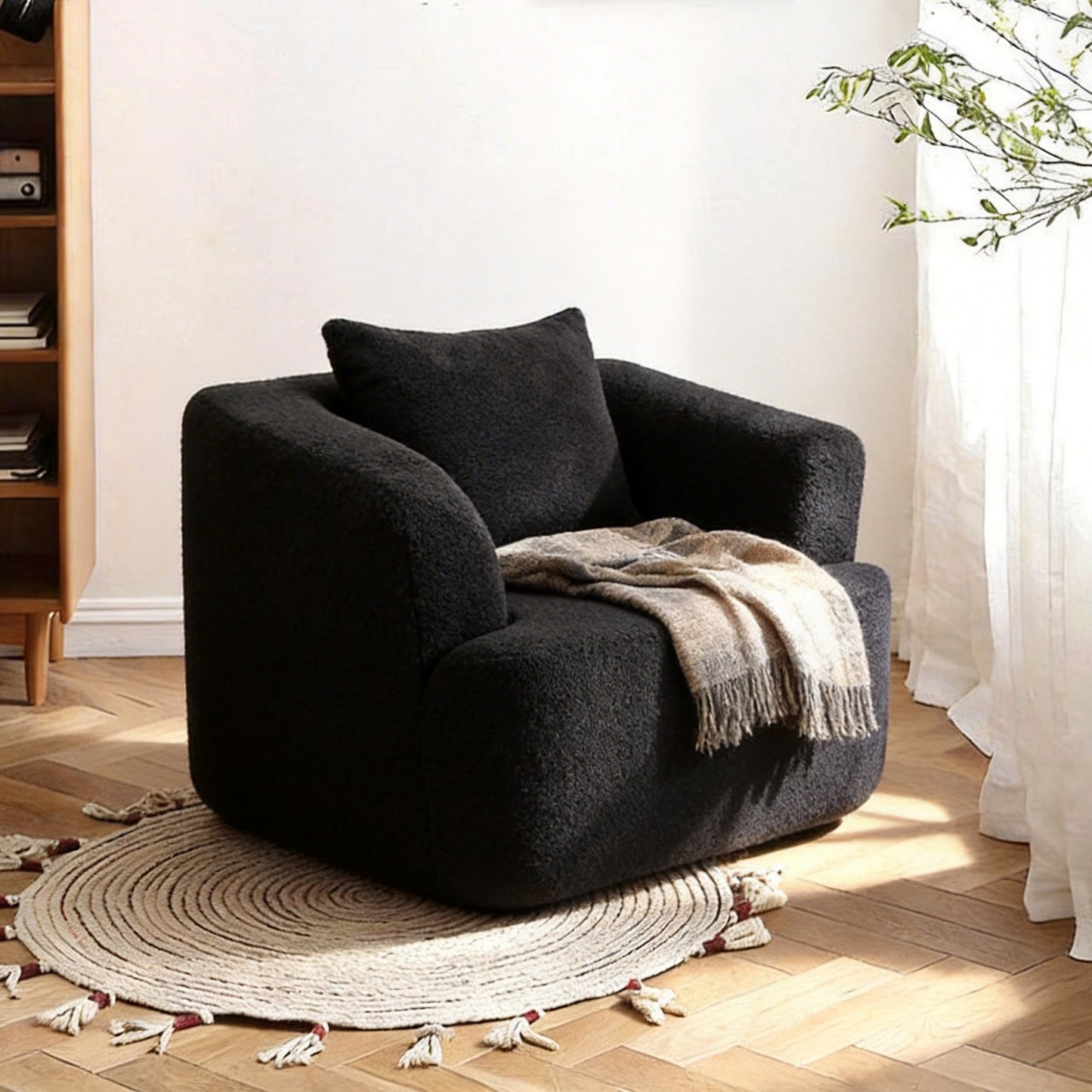 360° Swivel Round Upholstered Comfy Chair